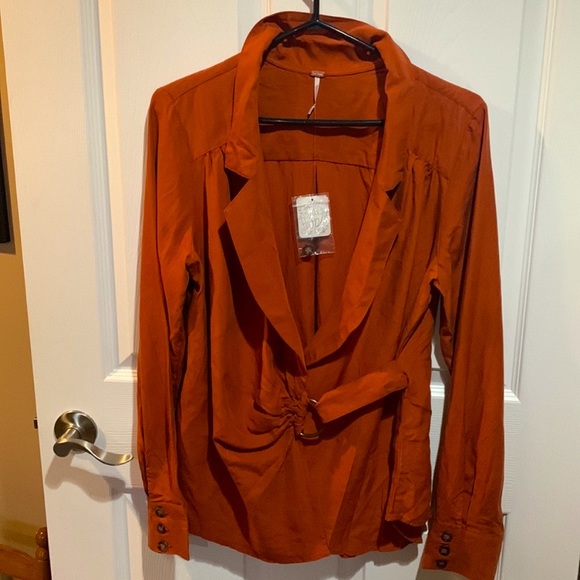 Free people Nwt burnt orange v neck blouse - Picture 1 of 9